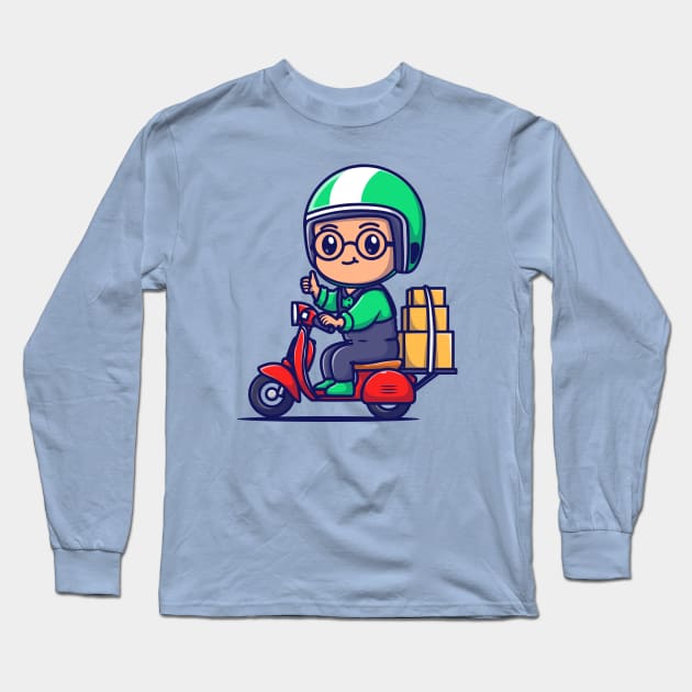 Cute Courier Delivery Package Cartoon Long Sleeve T-Shirt by Catalyst Labs